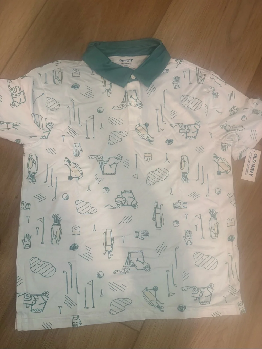 Old Navy White Polo with Fun Green Golf Print